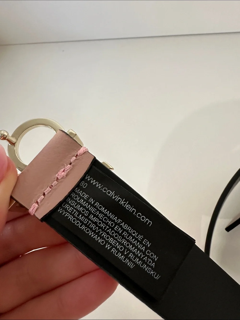 Calvin Klein Blush Pink Leather Belt with Silver Logo Buckle